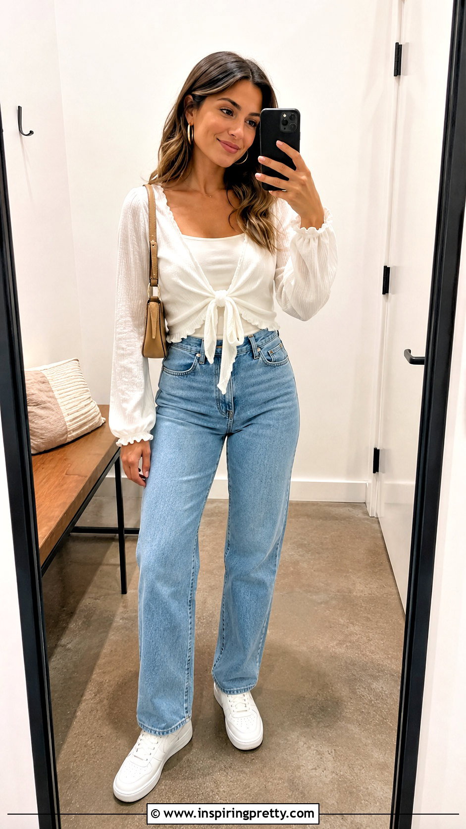 Tie Front Tracy Top With High Waisted Jeans - 20 Tracy Tops outfit ideas