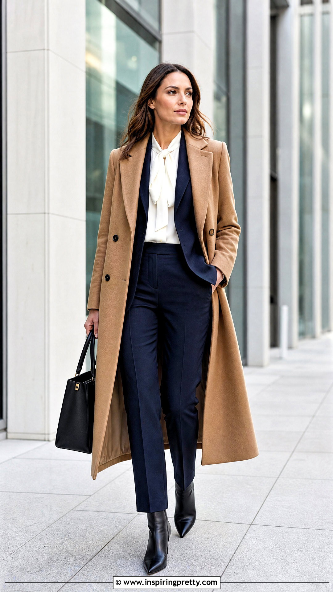 Tie Neck Blouse With Tailored Suit - 50 winter tops for women
