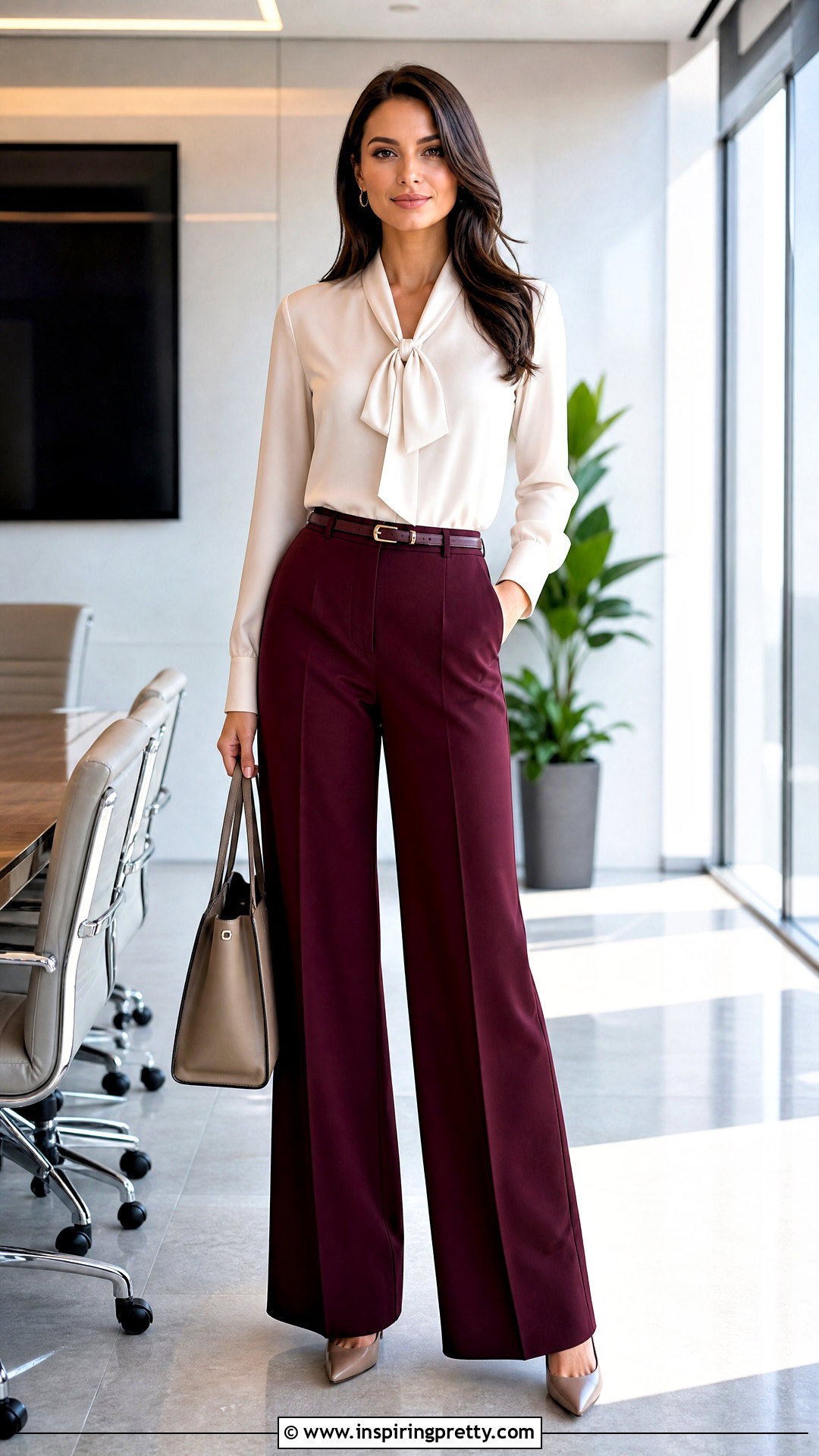 Tie Neck Blouse With Wide Leg Pants - 50 tops to wear with wide leg pants