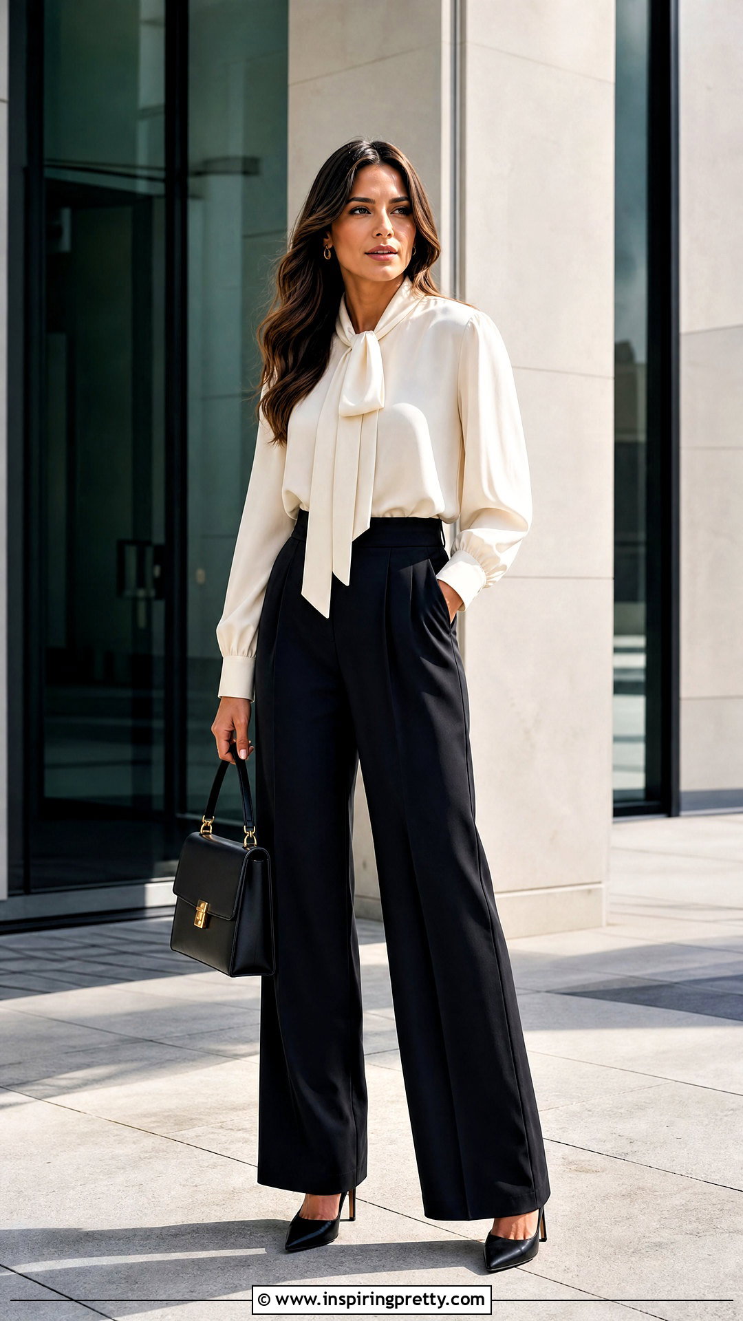 Tie Neck Blouse With Wide Leg Trousers - 50 formal tops for women