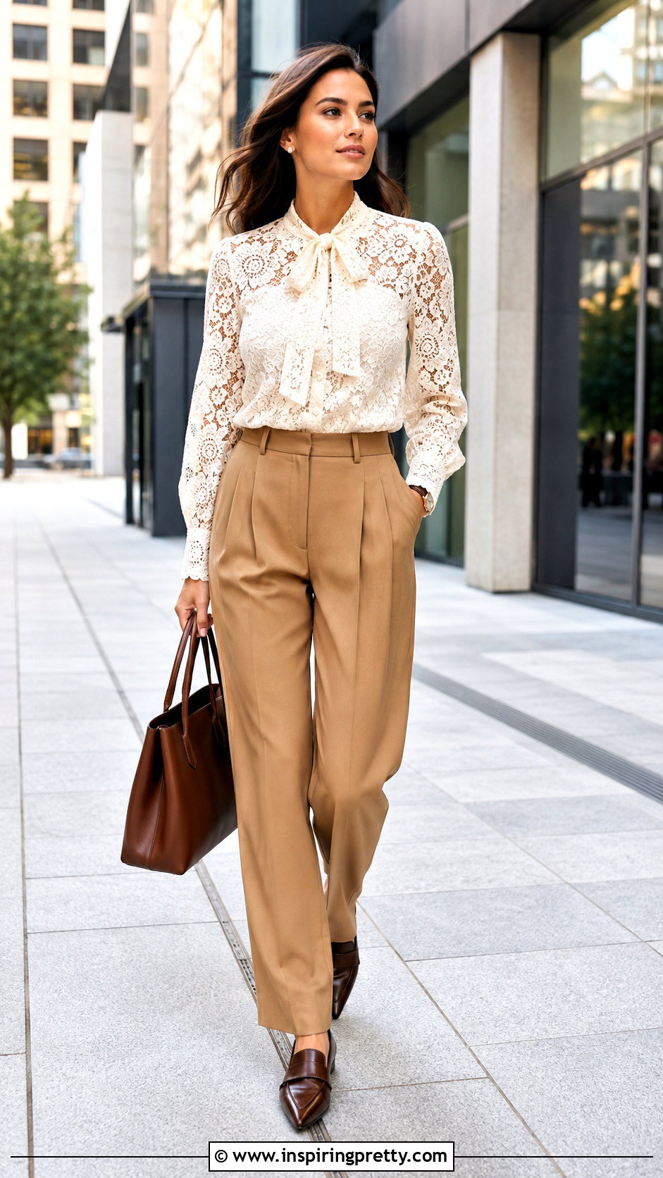 Tie Neck Zimmermann Lace Top With Pleated Trousers - 20 zimmermann lace top outfit ideas