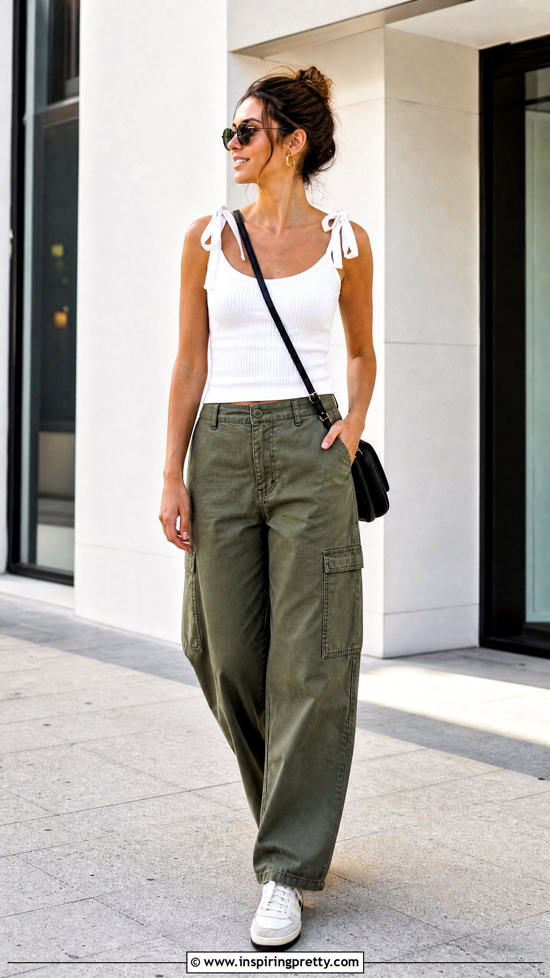 Tie Shoulder Top With Cargo Pants - How To Style Tie-Shoulder Tops (20 Ways)