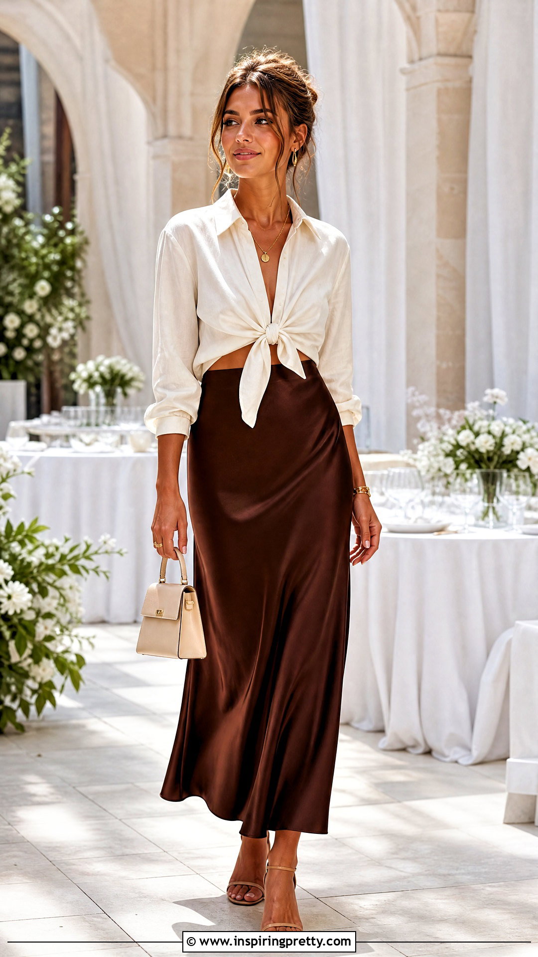 Tie Top With Satin Slip Skirt - 50 tie top outfit ideas
