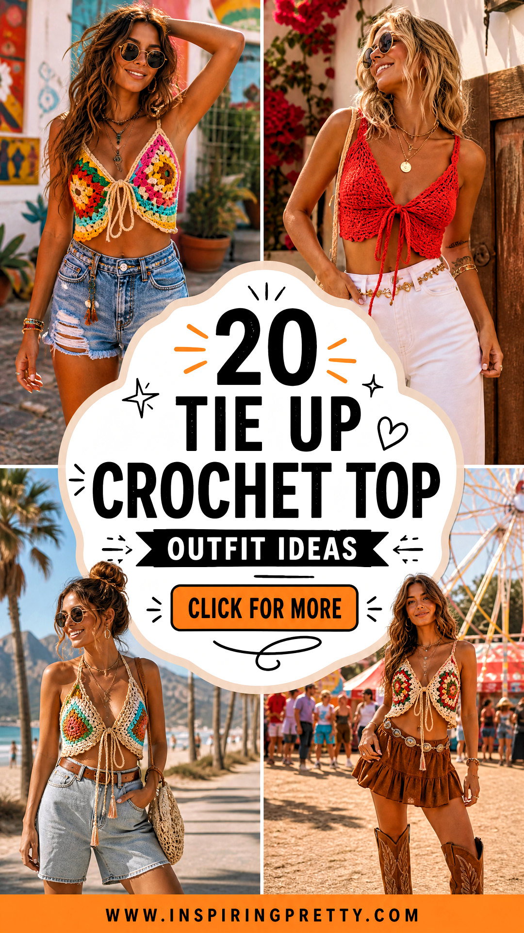 20 Tie Up Crochet Top Outfit Ideas for Boho Summer Style - 20 Tie Up Crochet Top Outfit Ideas for Boho Summer Style