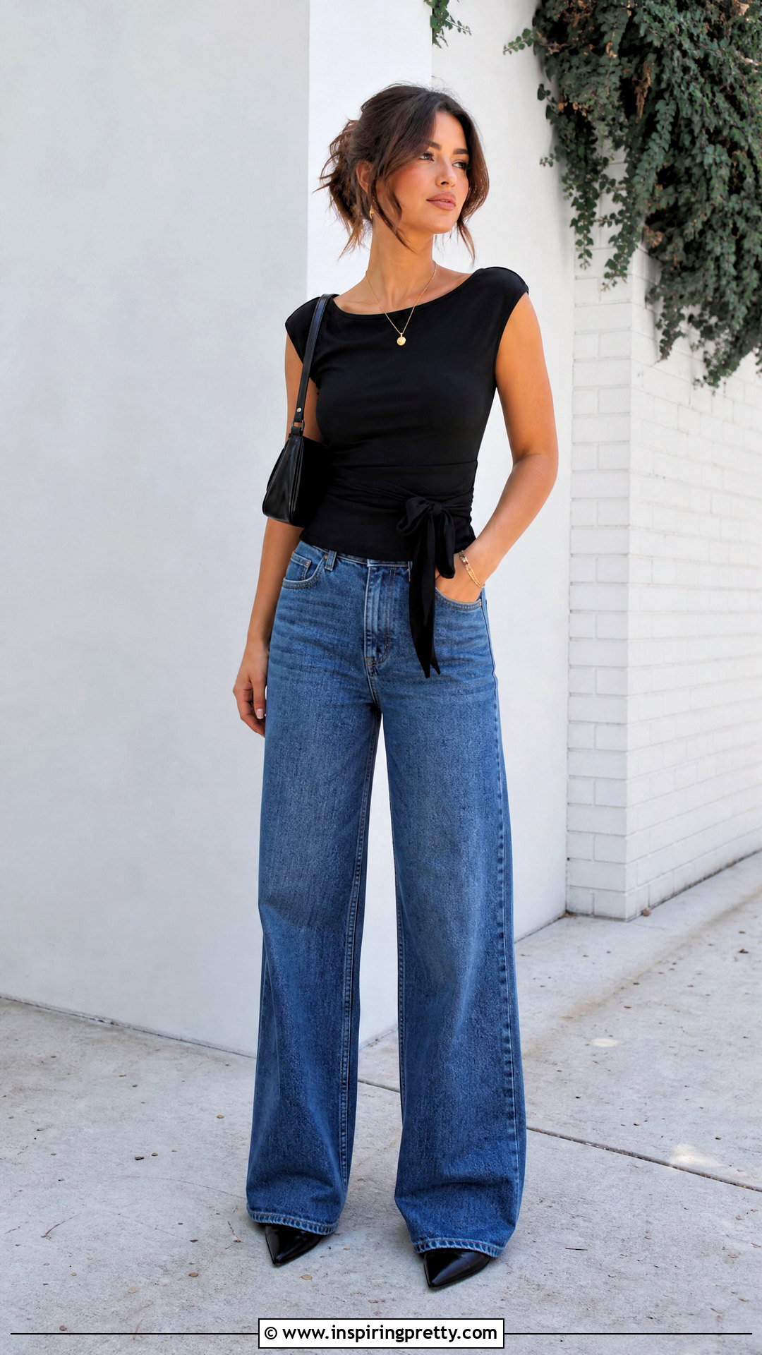 Tie Waist Top With Wide Leg Jeans - How To Style A Tie Waist Top (20 Ways)