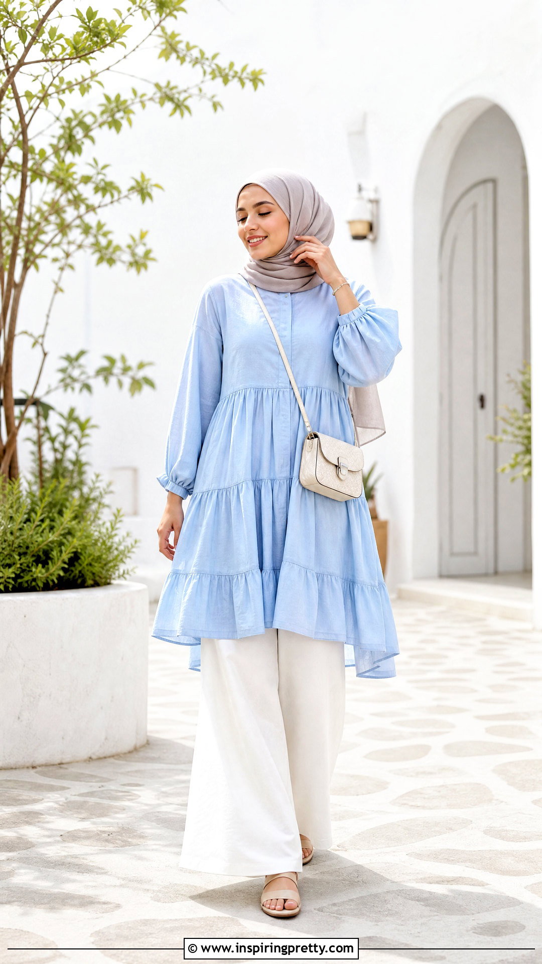 Tiered Long Top With Wide Leg Pants - 50 long tops designs for muslims