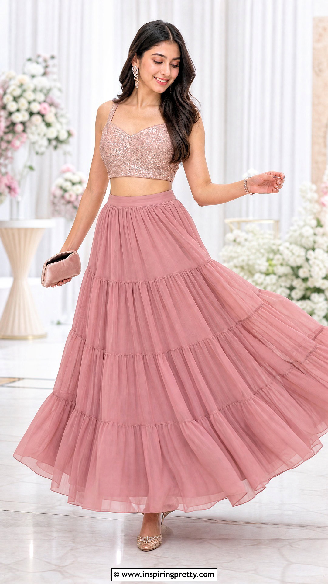 Tiered Skirt And Embellished Blouse - 50 skirt and top traditional outfit ideas
