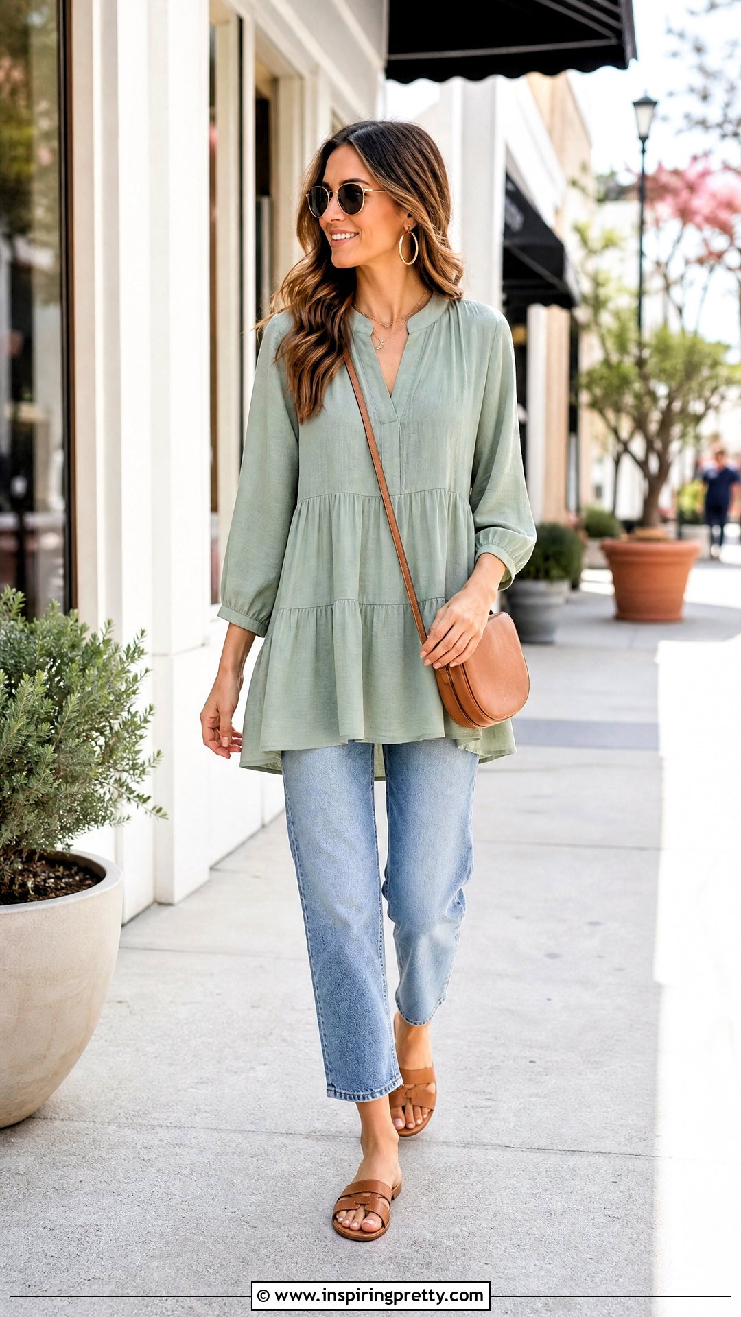 Tiered Tunic Top With Cropped Jeans - 20 boutique tunic tops outfit ideas
