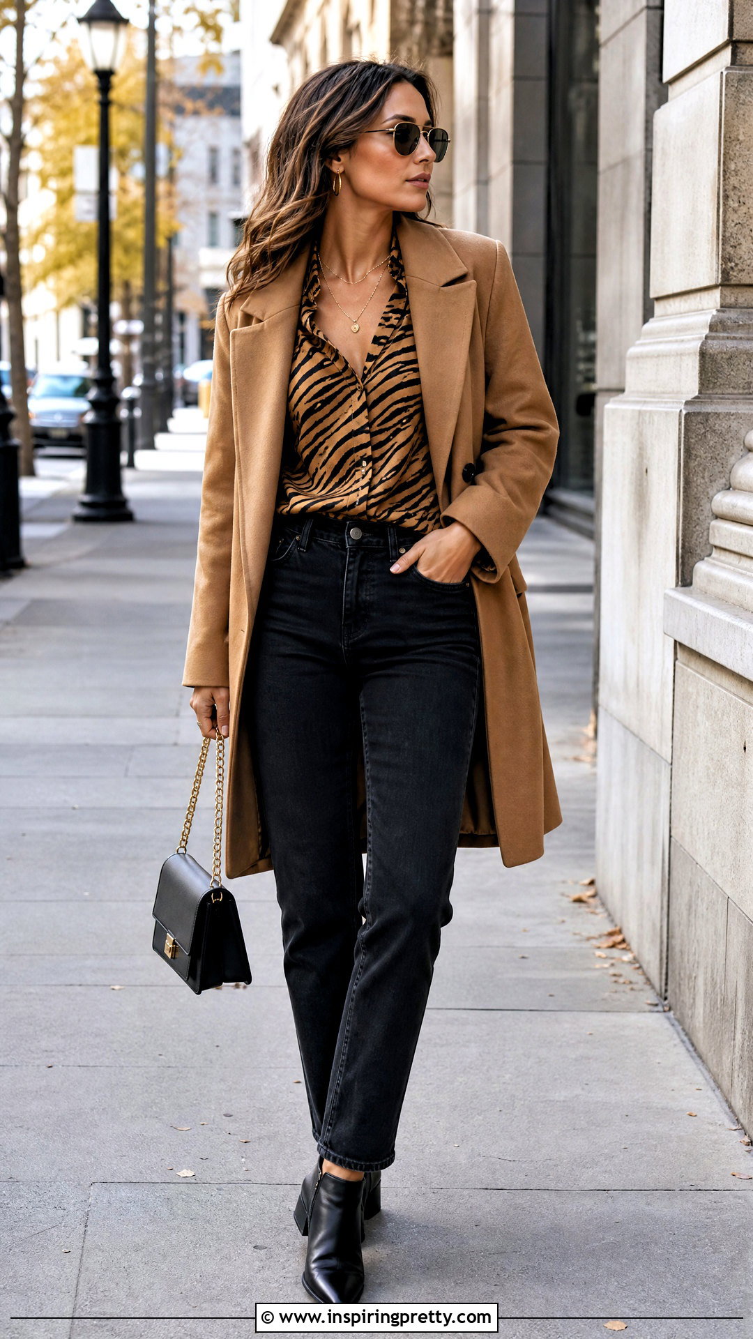 Tiger Print Blouse With Black Jeans - 50 animal print top outfit ideas