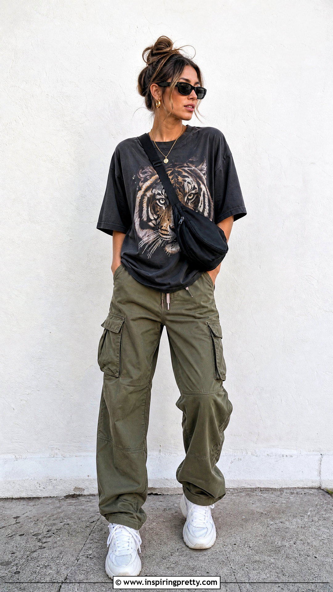 Tiger Print T Shirt With Cargo Pants - 20 Tiger Design Fashion Top outfit ideas