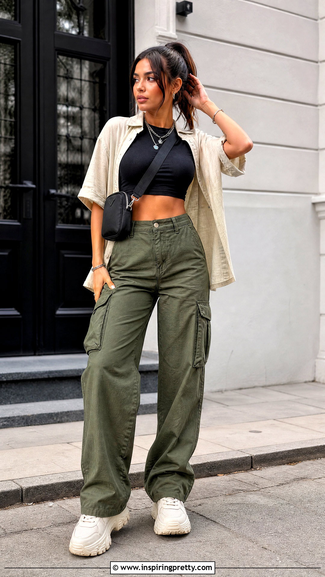 Tight Short Sleeve Crop Top With Cargo Pants - 20 tight crop top short sleeve outfit ideas