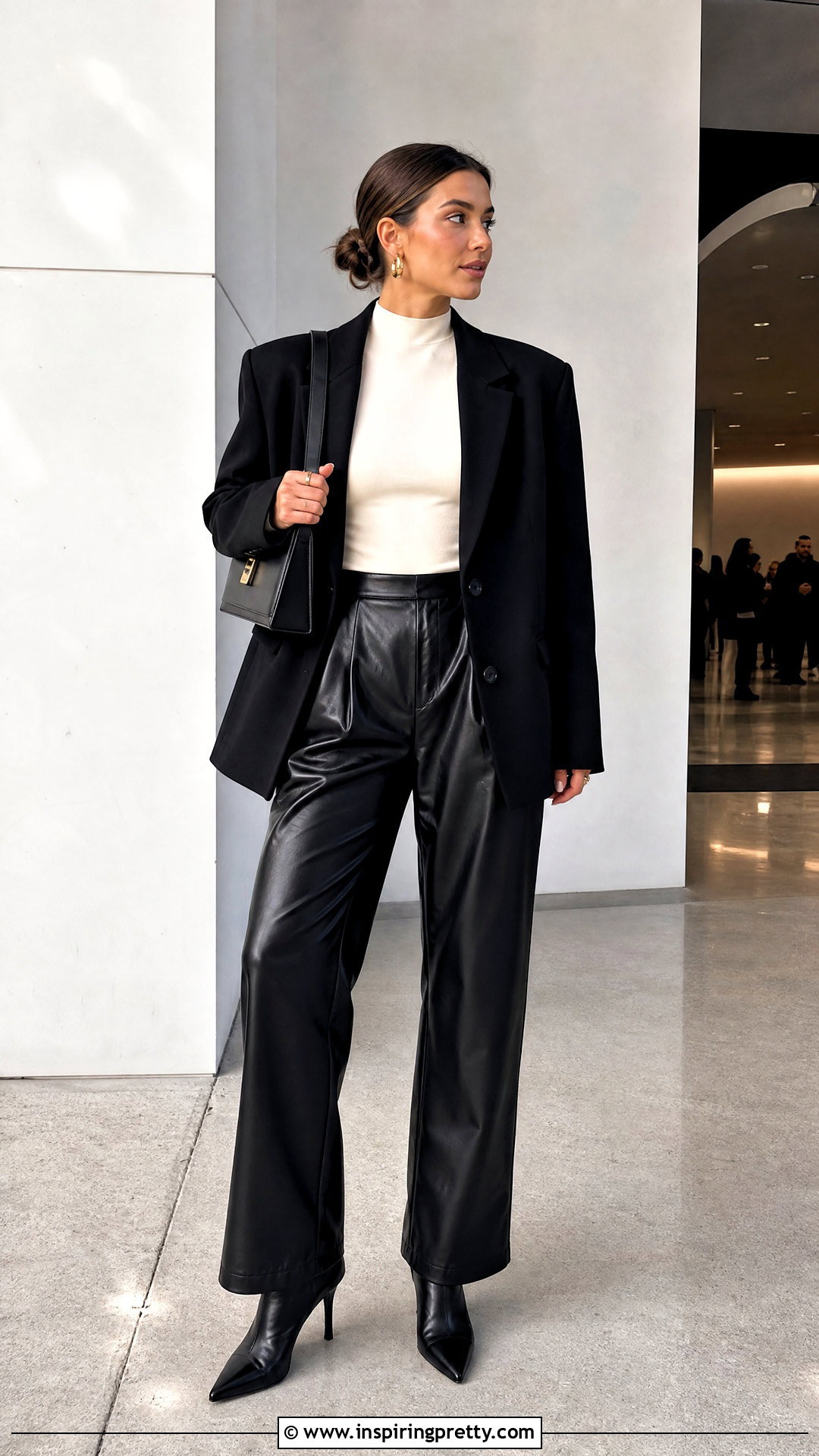Tight Top With Faux Leather Pants - 50 tight top outfit ideas