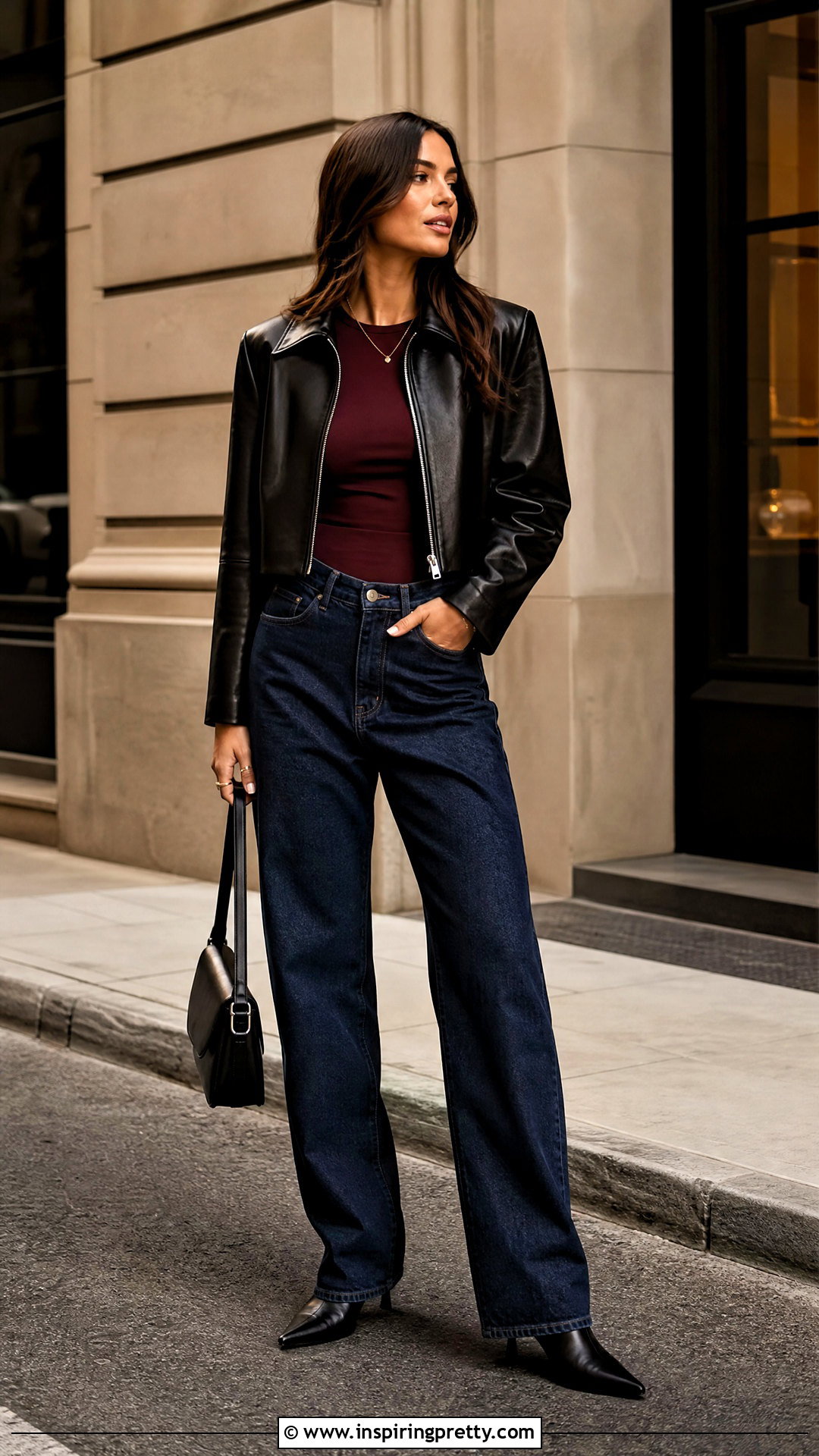 Tight Top With Leather Jacket And Jeans - 50 tight top outfit ideas