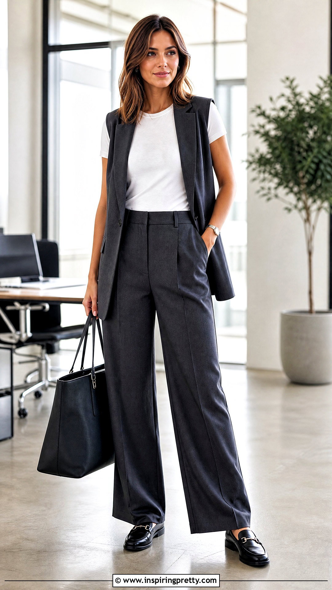 Tight Top With Tailored Vest And Trousers - 50 tight top outfit ideas