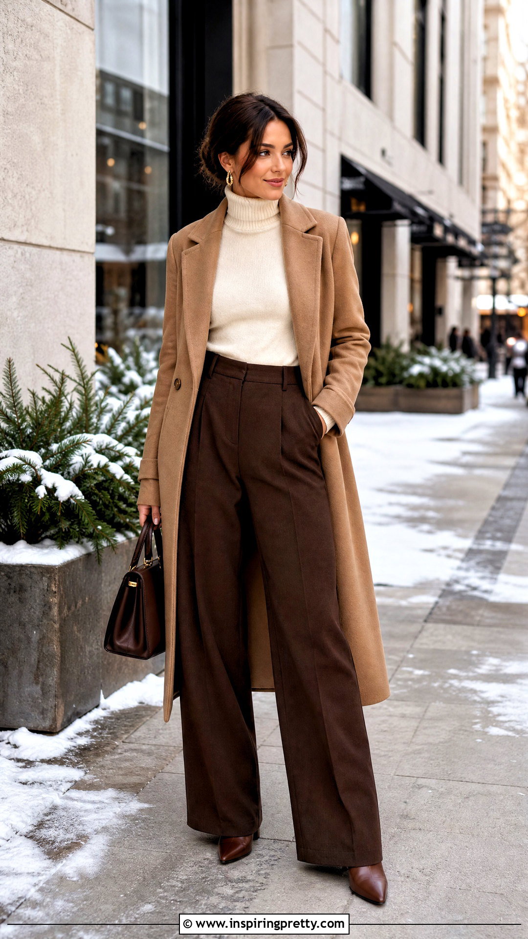 Tight Turtleneck With Wide Leg Trousers - 50 tight top outfit ideas