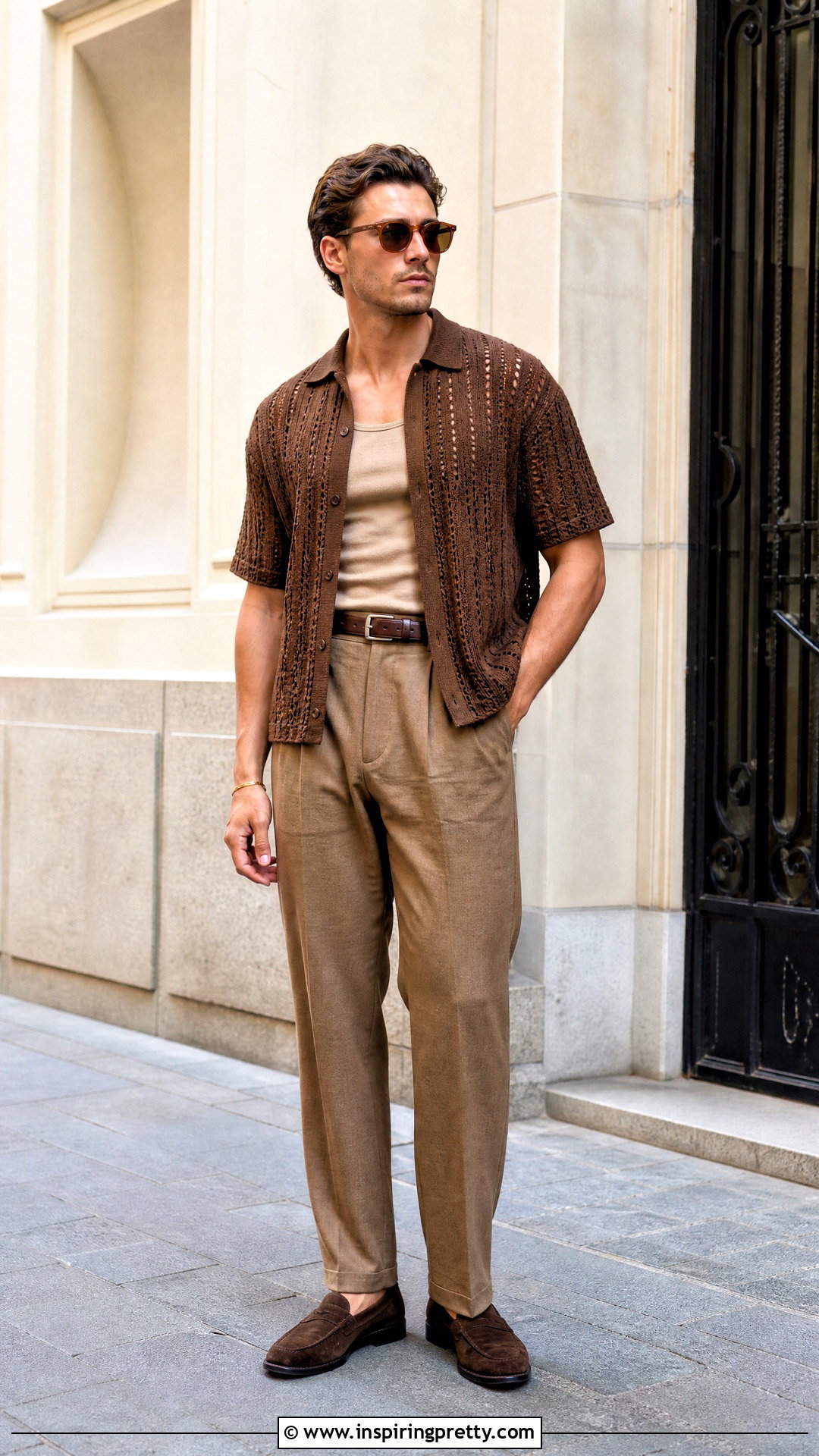 Tonal Brown Crochet Top Outfit - 50 crochet top for men outfit ideas