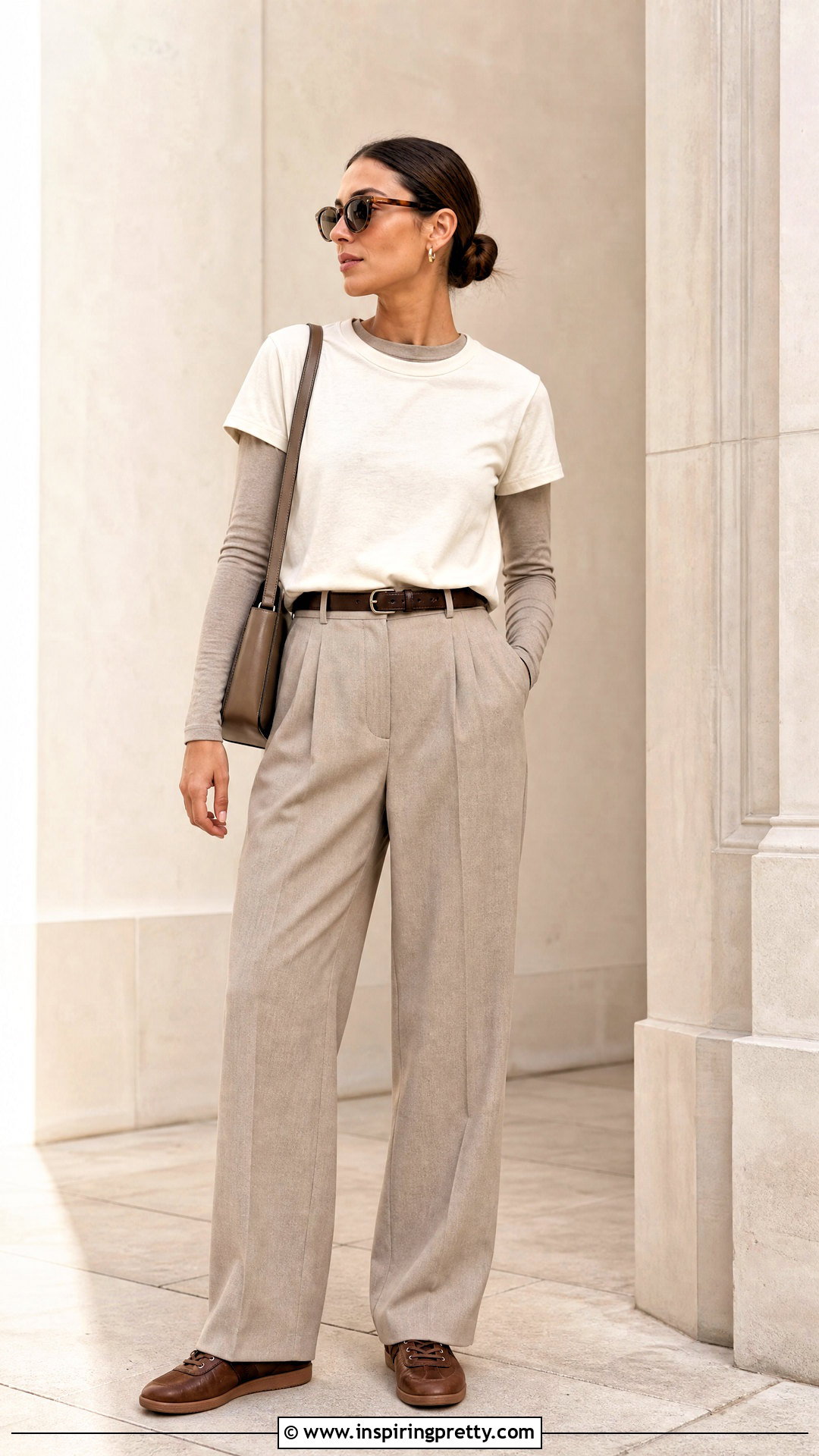 Tonal Layered T Shirts With Trousers Outfit - 50 layered tops outfits