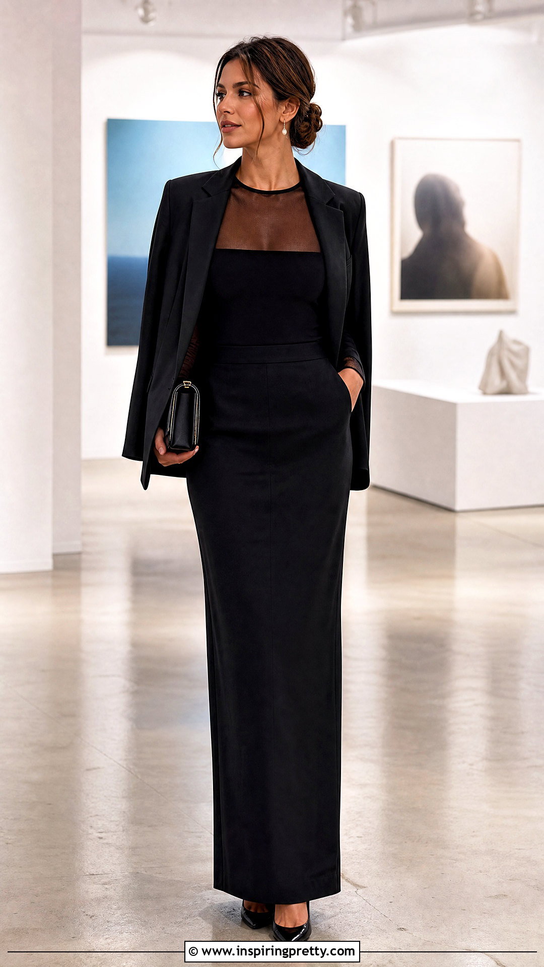 Topshop Mesh Top With Column Maxi Skirt And Blazer - 20 Topshop Mesh Top outfit ideas