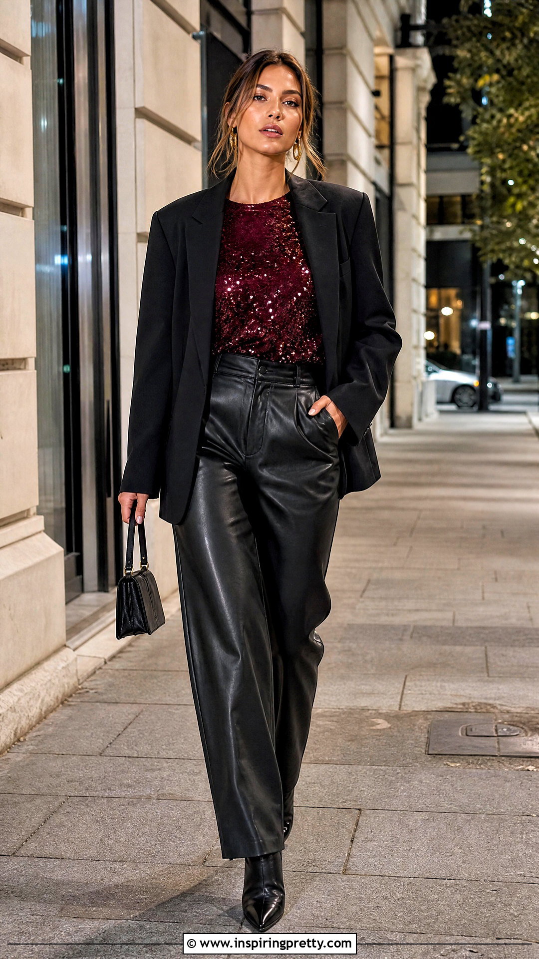 Topshop Sequin Top With Faux Leather Pants - 20 Topshop Sequin Top outfit ideas