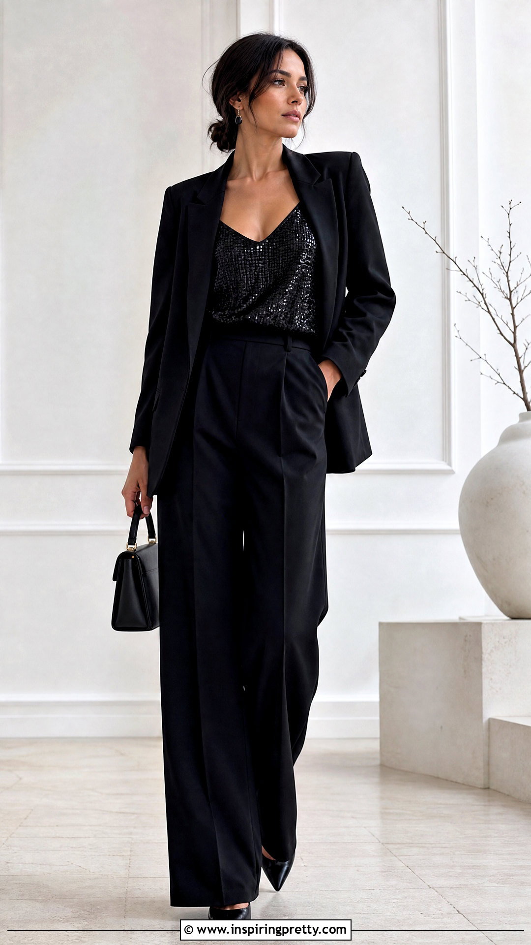 Topshop Sequin Top With Monochrome Black Outfit - 20 Topshop Sequin Top outfit ideas