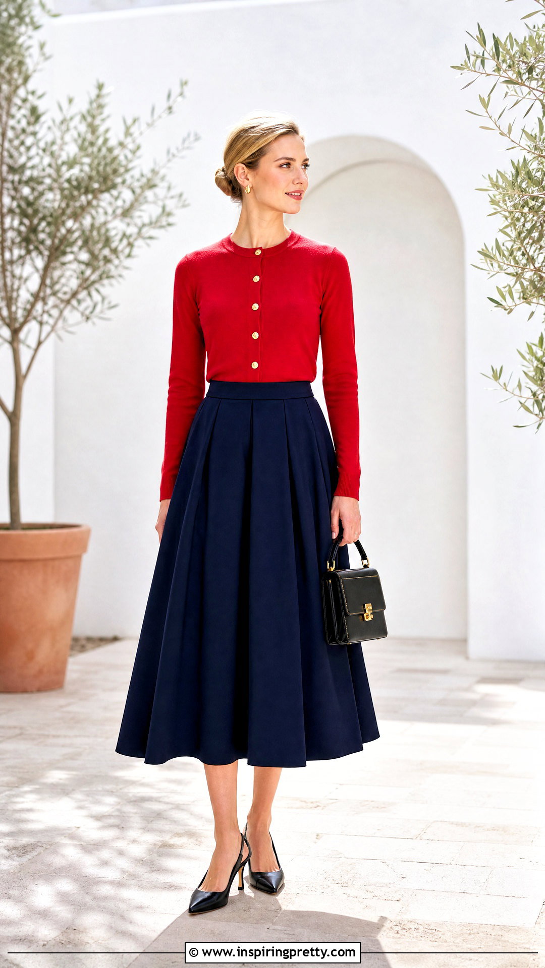 Tory Burch Cardigan Top With Full Midi Skirt - 25 tory burch tops outfit ideas