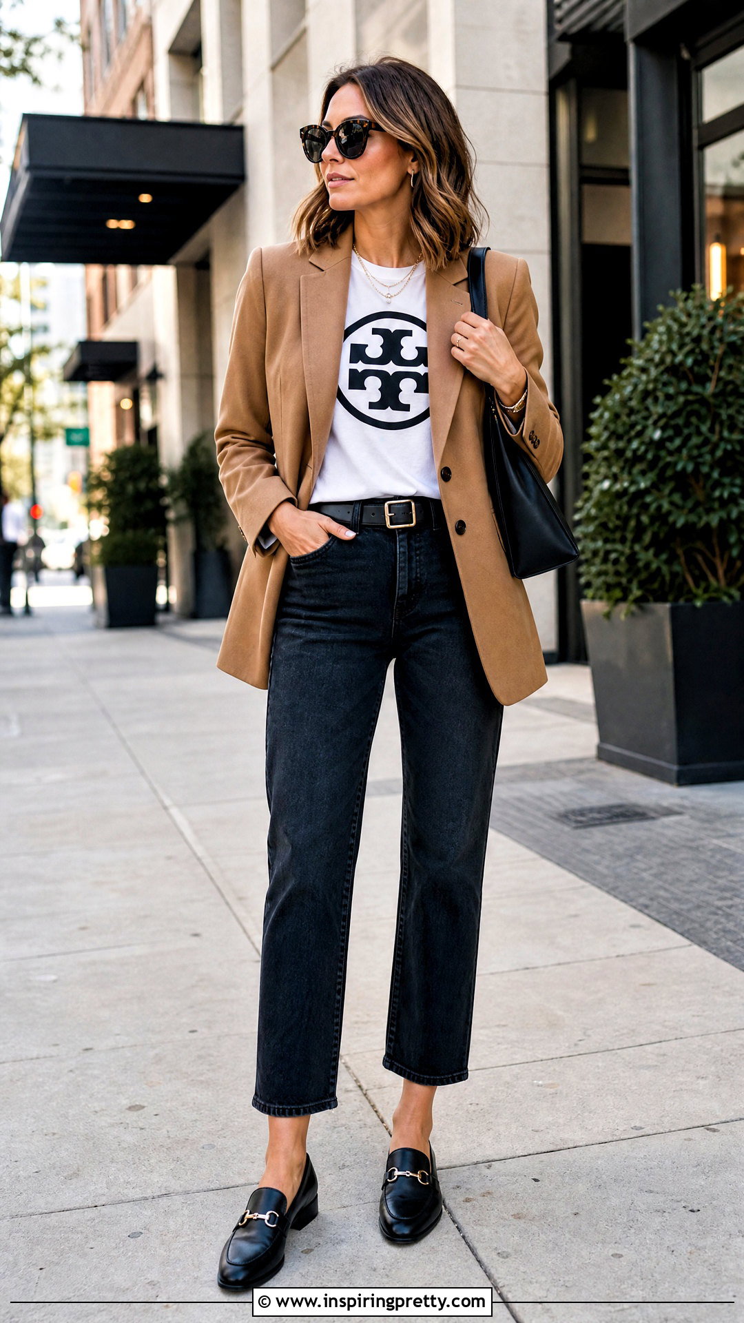 Tory Burch Graphic T Shirt With Blazer And Jeans - 25 tory burch tops outfit ideas