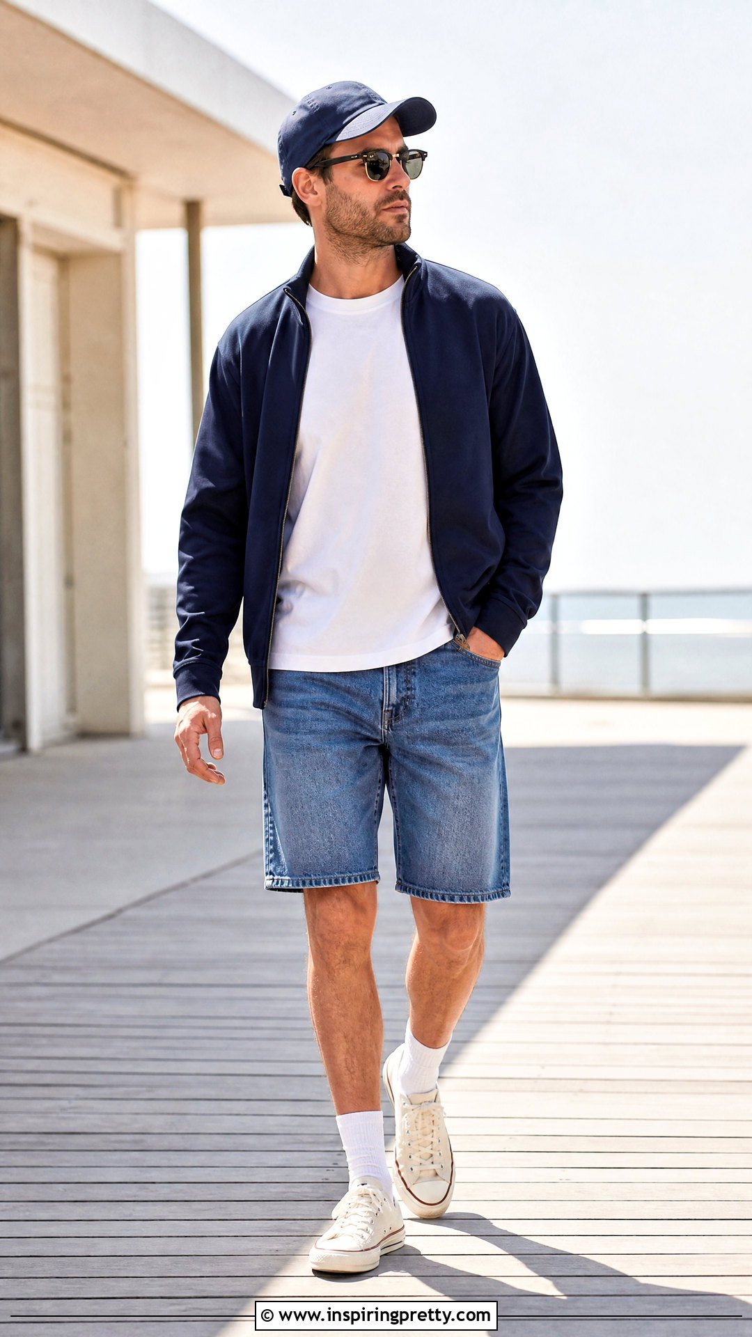 Track Top With T Shirt And Denim Shorts - 20 Mens Track Tops outfit ideas