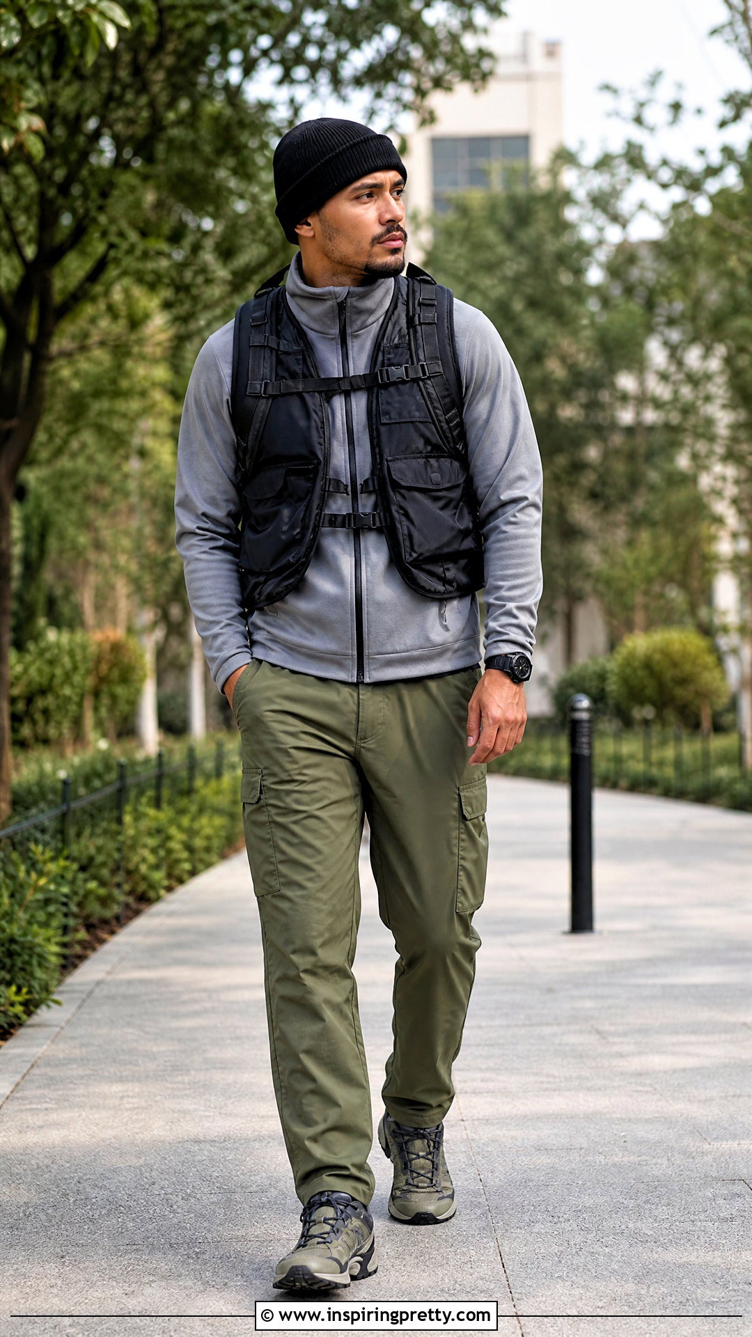 Track Top With Utility Vest And Cargo Pants - 20 Mens Track Tops outfit ideas