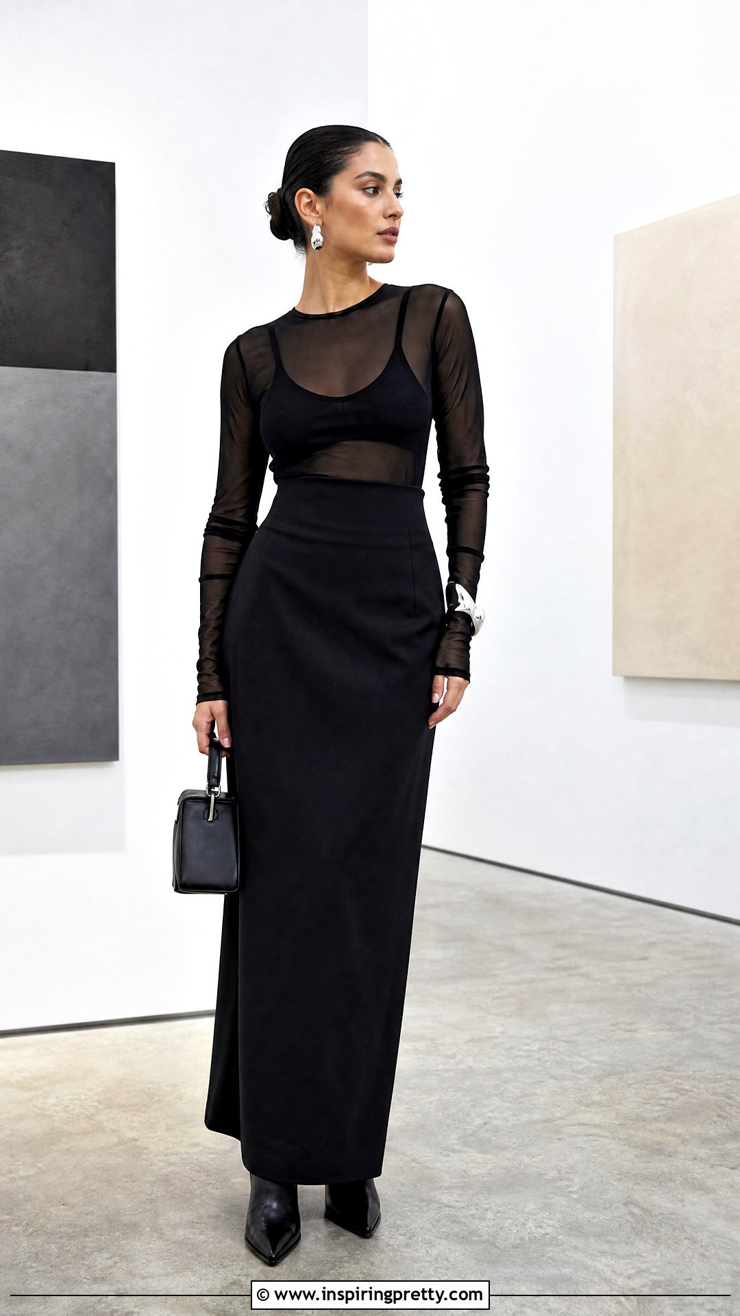 Translucent Black Top With Black Maxi Skirt - 25 translucent black top outfit ideas