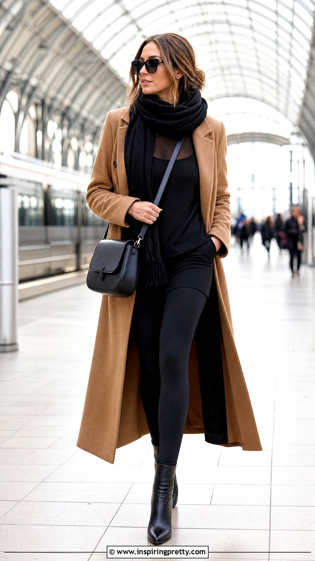 Translucent Black Top With Leggings And Long Coat - 25 translucent black top outfit ideas