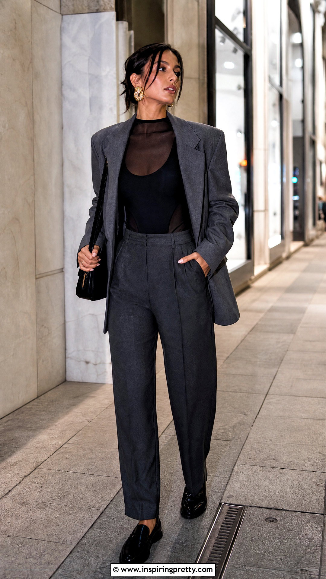 Transparent Top With Oversized Blazer - 50 transparent top outfit ideas