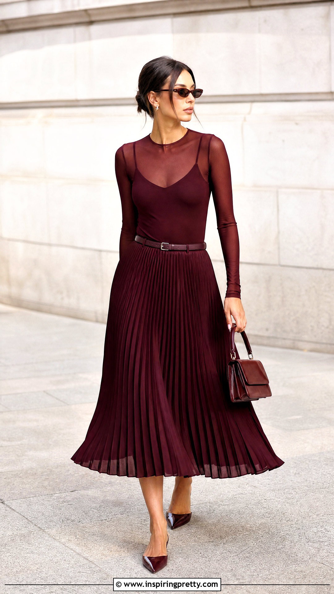 Transparent Top With Pleated Midi Skirt - 50 transparent top outfit ideas