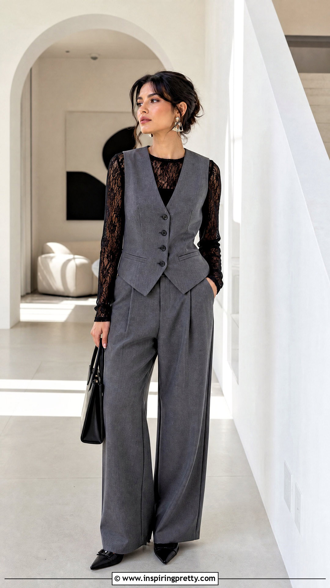 Transparent Top With Tailored Vest - 50 transparent top outfit ideas