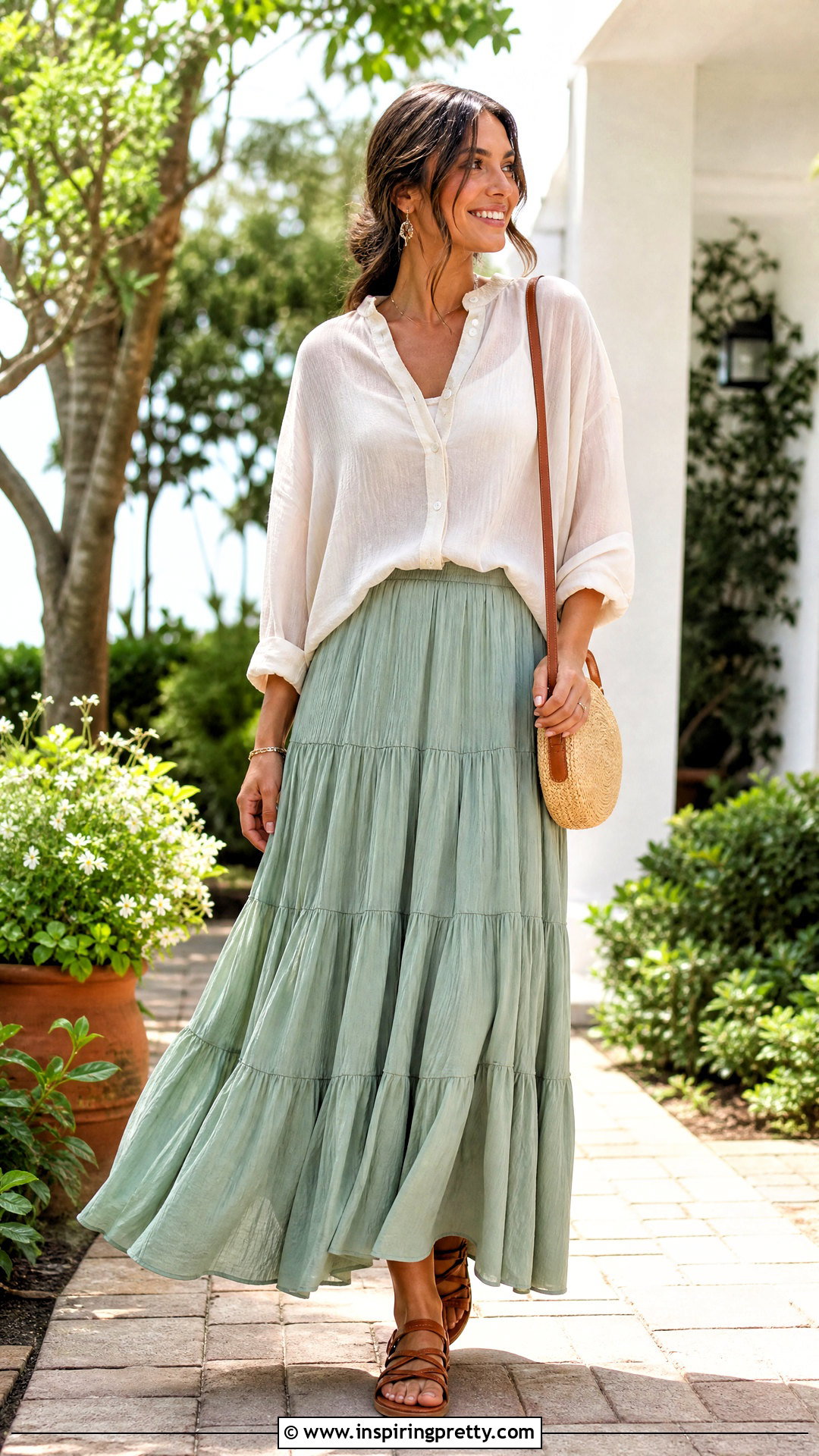 Transparent Top With Tiered Maxi Skirt - 50 transparent top outfit ideas