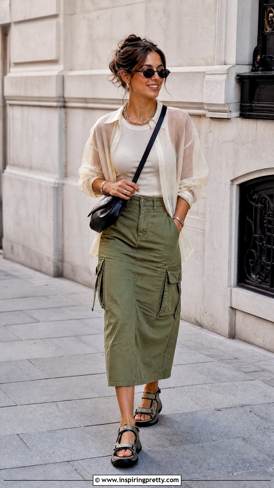 Transparent Top With Utility Skirt - 50 transparent top outfit ideas