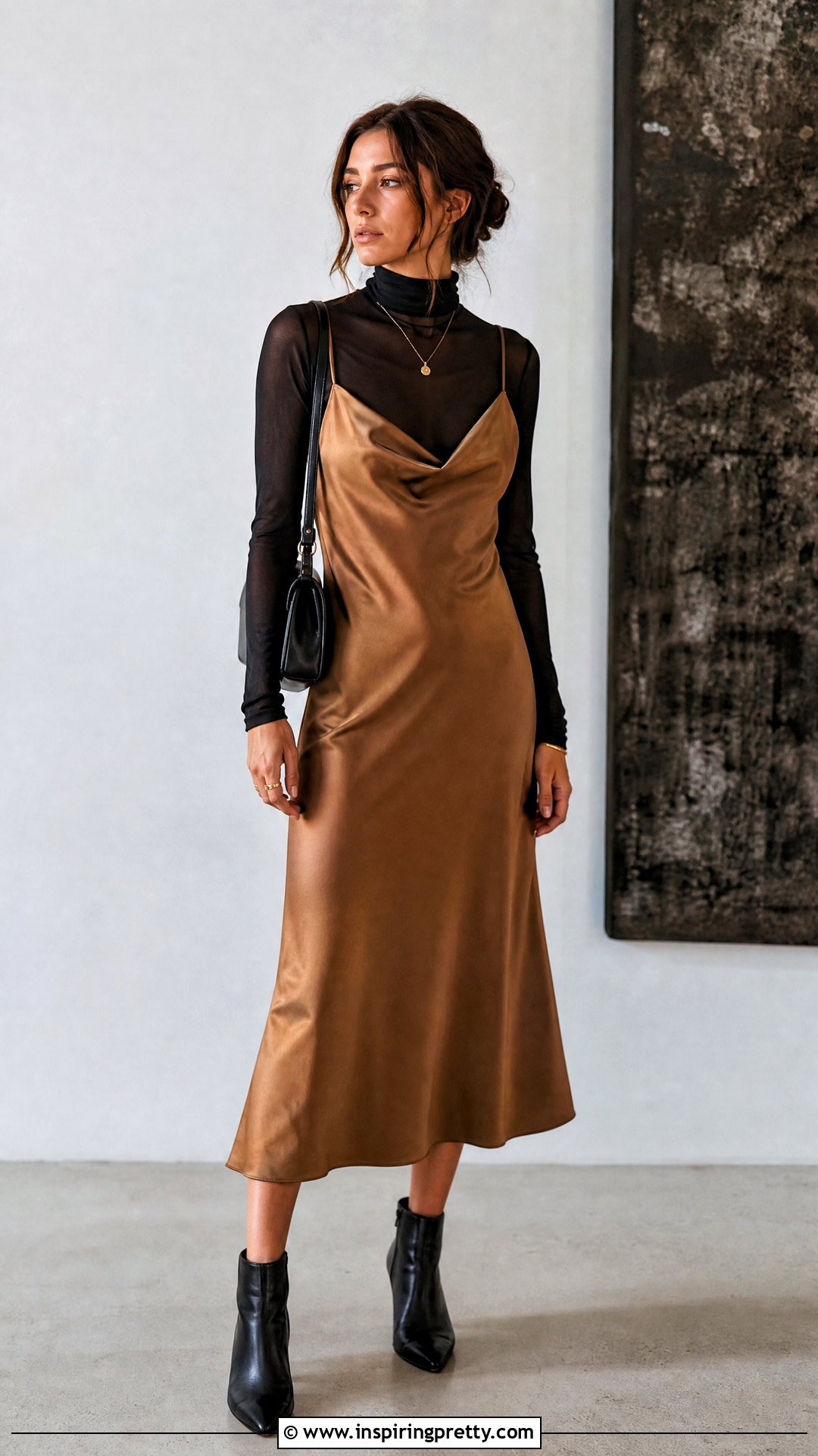 Transparent Turtleneck Top With Slip Dress - 50 transparent top outfit ideas