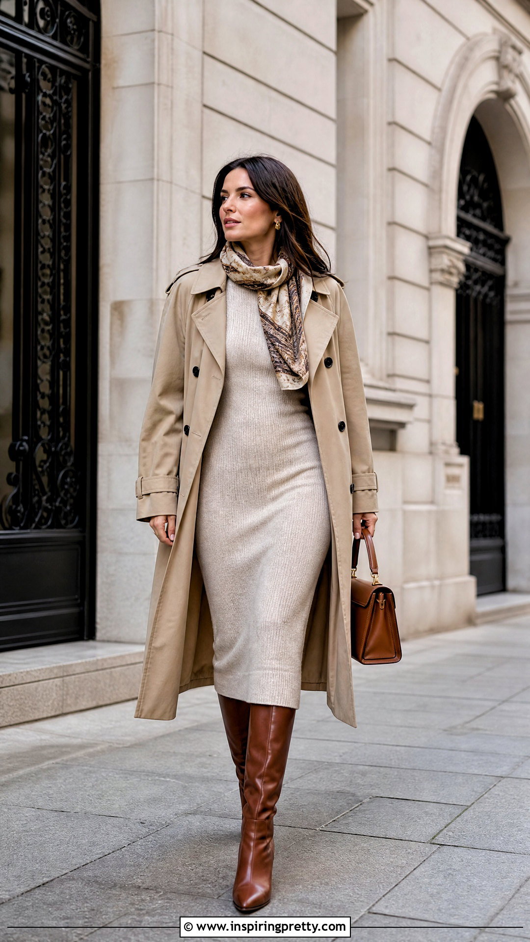 Trench Coat and Knit Dress Outfit - 50 top names clothes