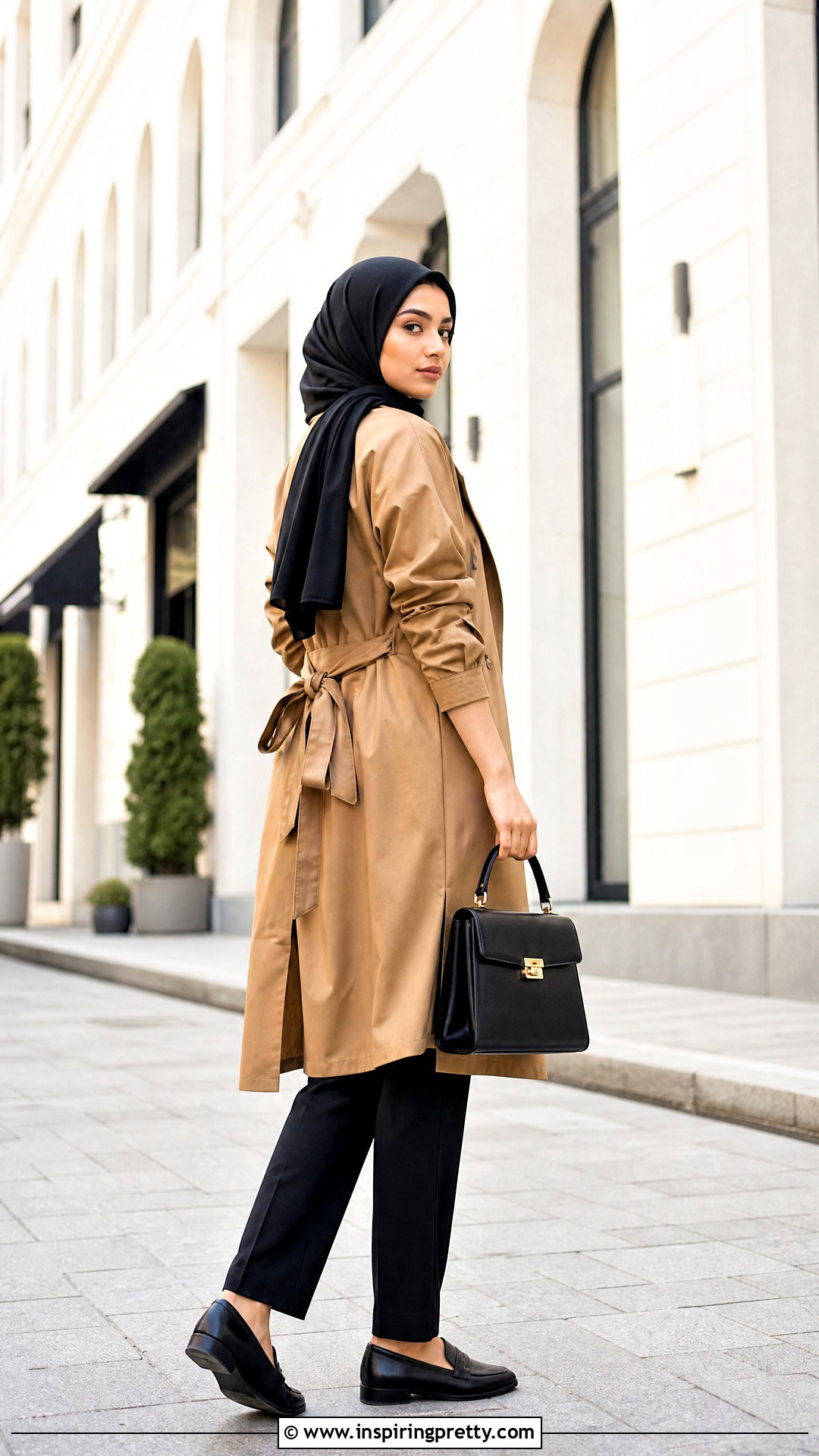 Trench Long Top With Straight Pants - 50 long tops designs for muslims