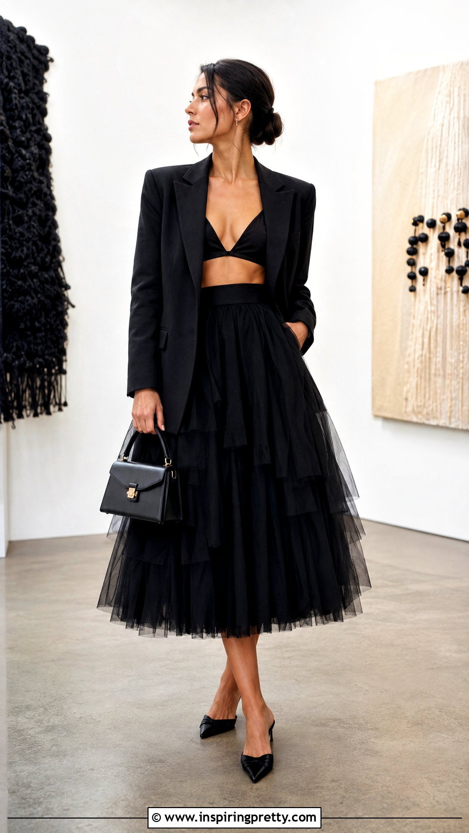 Triangle Top With Tulle Midi Skirt - 50 triangle top outfit ideas