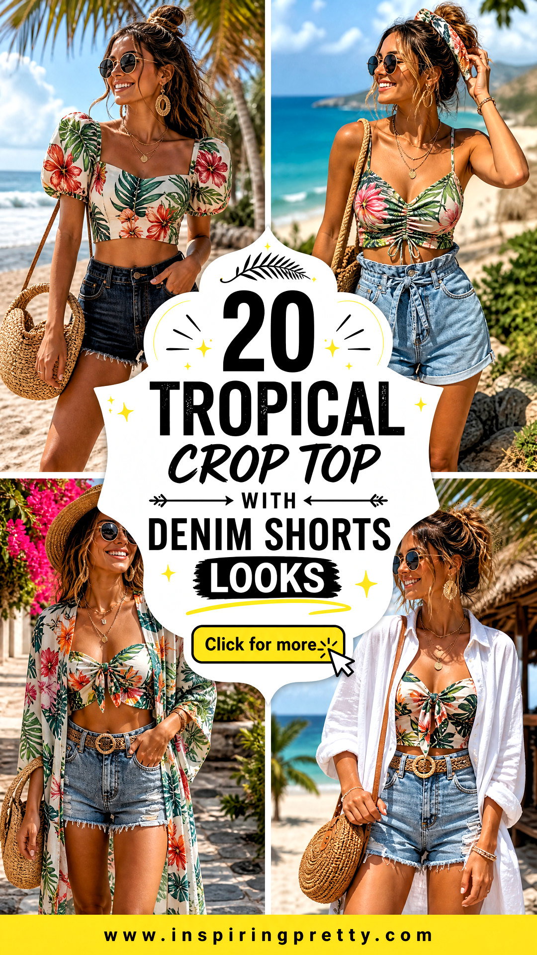 20 Tropical Crop Top With Denim Shorts Looks for Beach Days - 20 Tropical Crop Top With Denim Shorts Looks for Beach Days