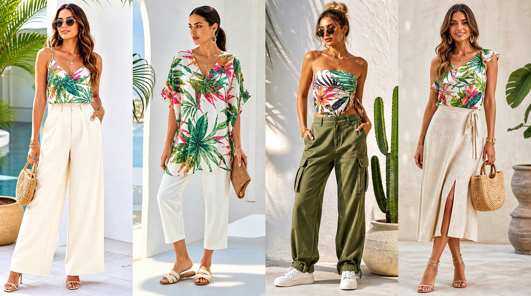 20 Tropical Print Summer Top Outfit Ideas for Breezy Summer Style
