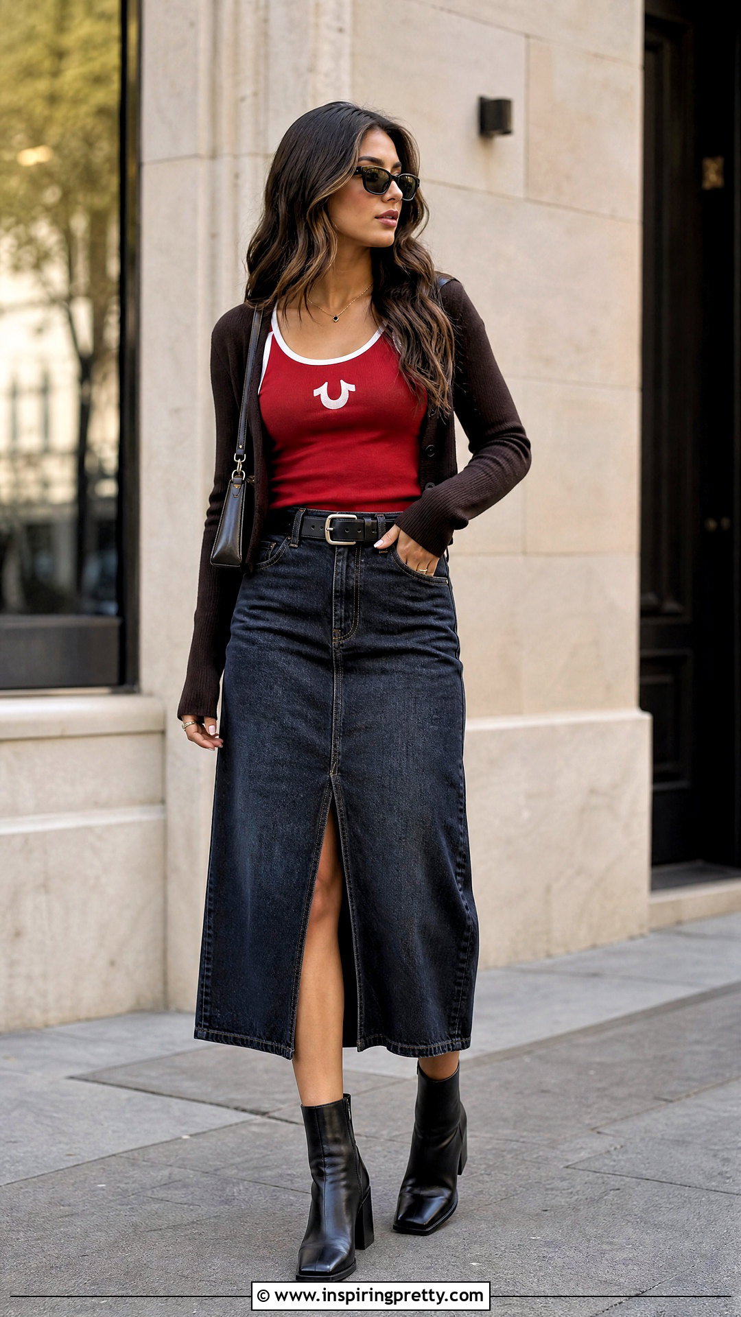True Religion Tank Top With Denim Midi Skirt - 25 true religion tank tops outfit ideas