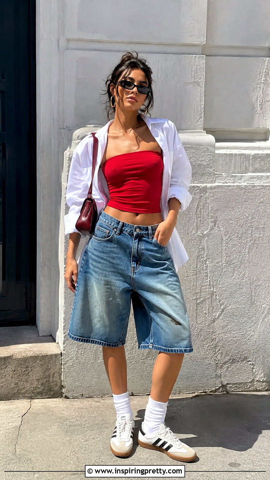 Tube Crop Top And Baggy Denim Shorts Outfit - 50 shorts and crop top outfits