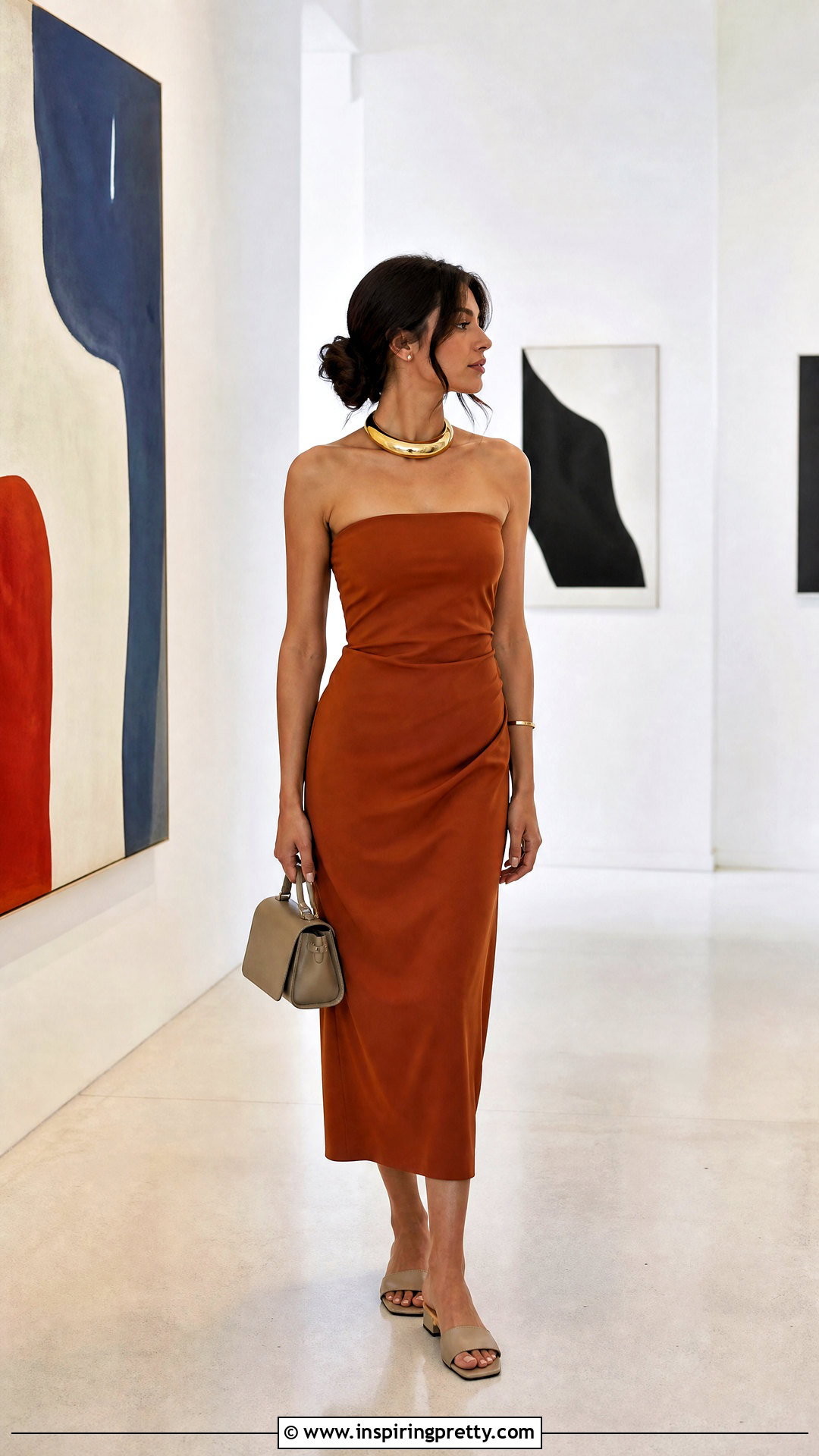 Tube Dress With Statement Choker And Mules - 50 tube top dress outfit ideas