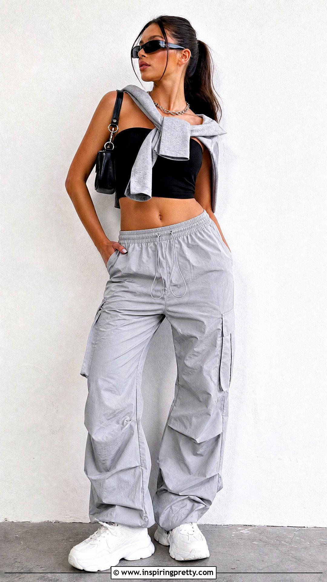 Tube ROMWE Crop Top With Parachute Pants - 20 romwe crop tops outfit ideas