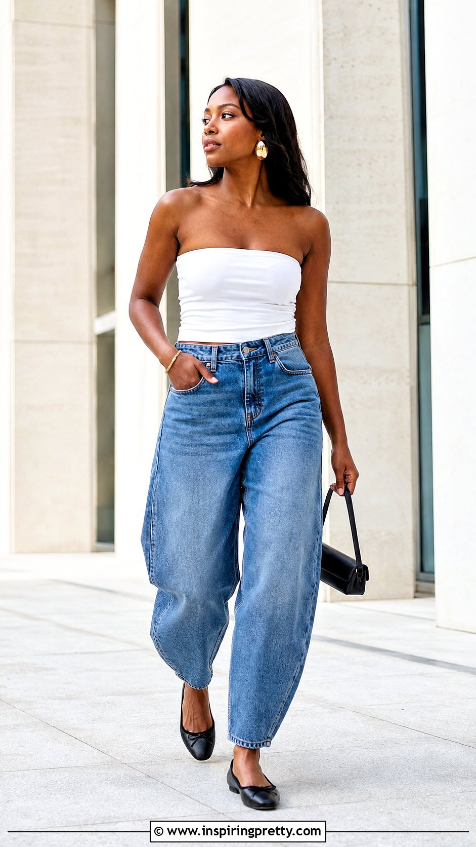 Tube Top Outfit With Barrel Jeans - 50 tube top outfit black women