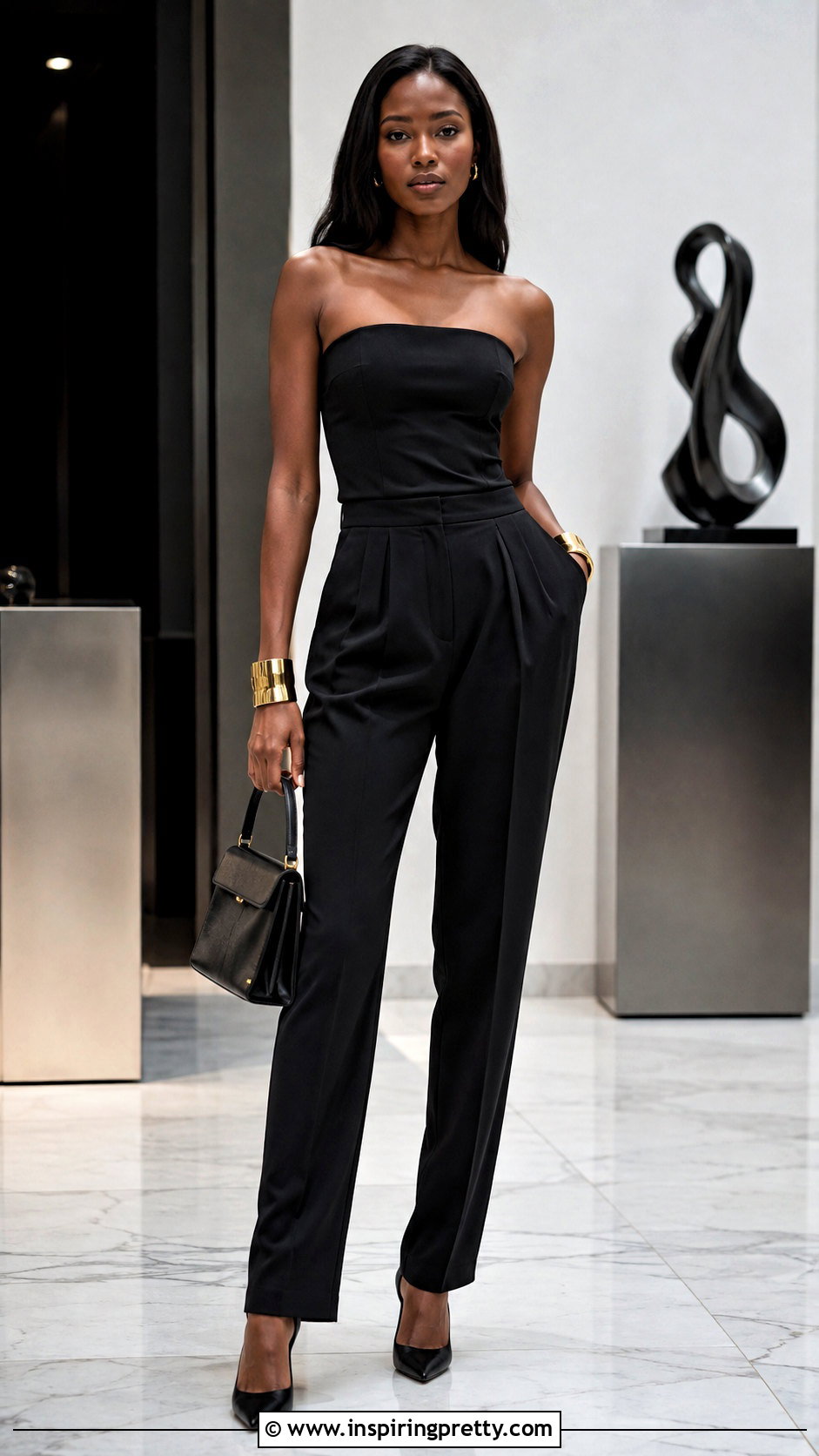 Tube Top Outfit With Tailored Black Pants - 50 tube top outfit black women