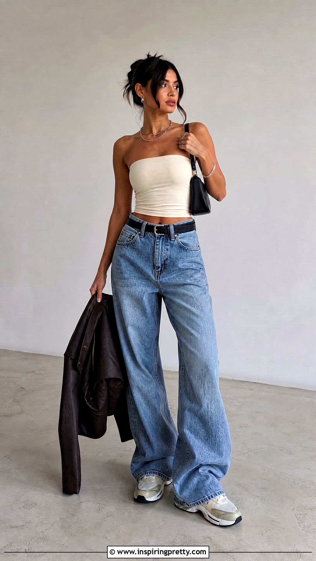 Tube Top With Baggy Jeans - 50 tube top outfit ideas