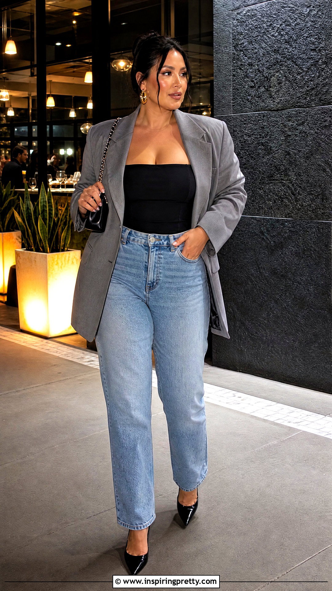 Tube Top With Blazer And Jeans - 50 going out tops outfit ideas