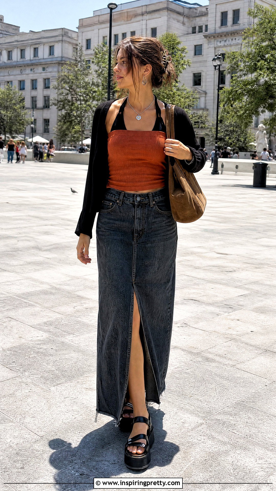 Tube Top With Bralette And Denim Maxi Skirt - 20 tube top with bralette underneath outfit ideas